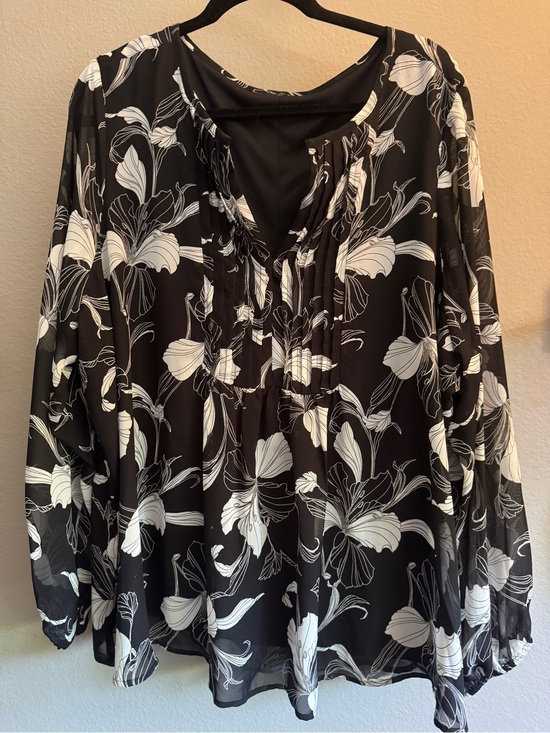 INC International Concepts Tops - Women’s Black & White Floral Blouse - Elegant Lightweight Top